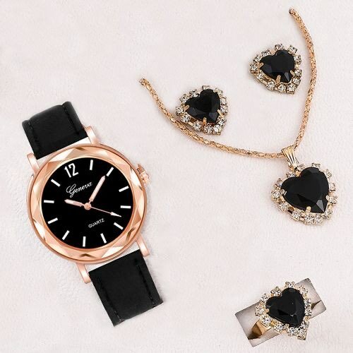 Fashion Women's Watch + Necklace + Ring + Earrings Set