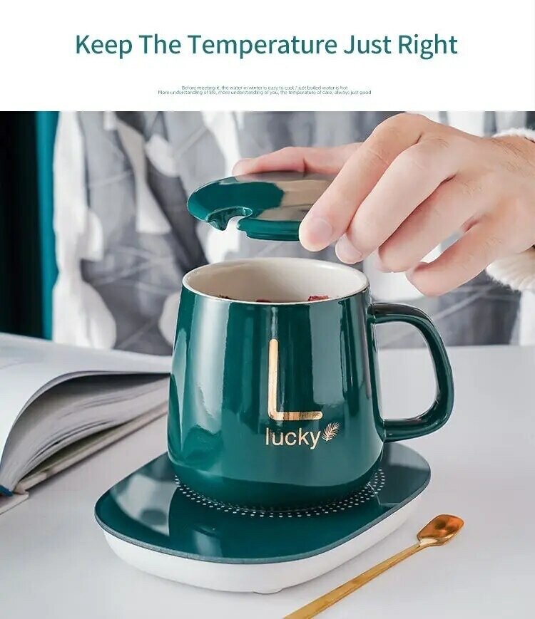 Gift Ceramic Coffee Cup + Automatic Heating Pad Energy Savin