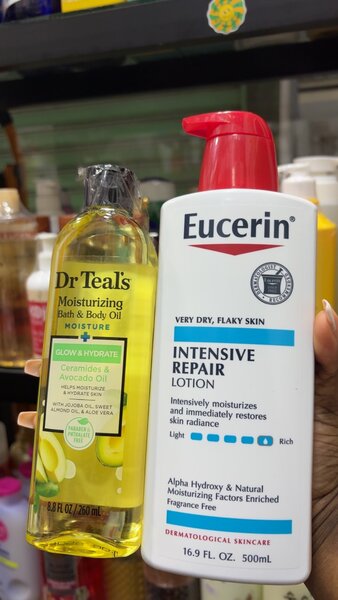 Eucerin Lotion & Dr Teal's Huile