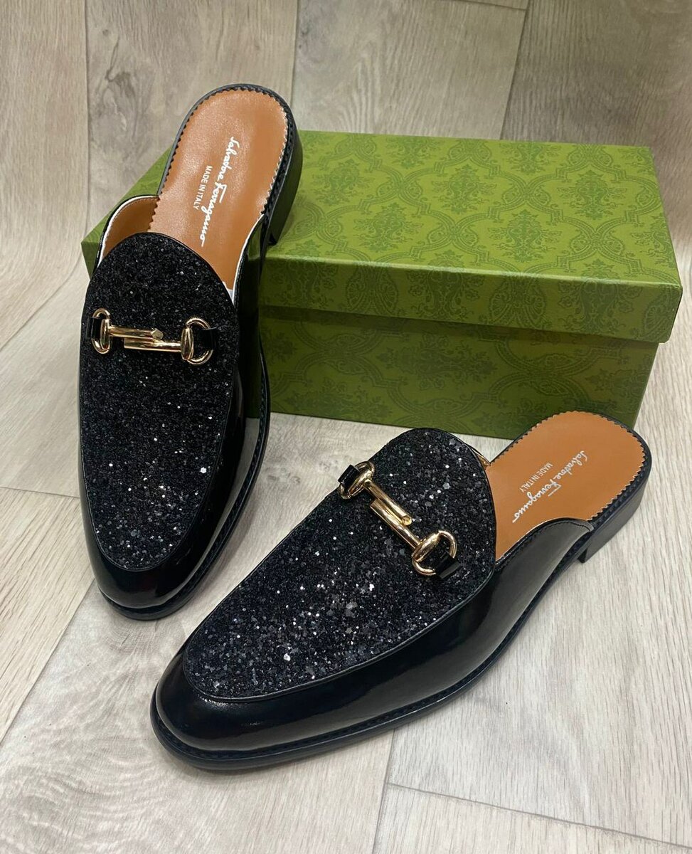 Mules noires pailletées élégantes