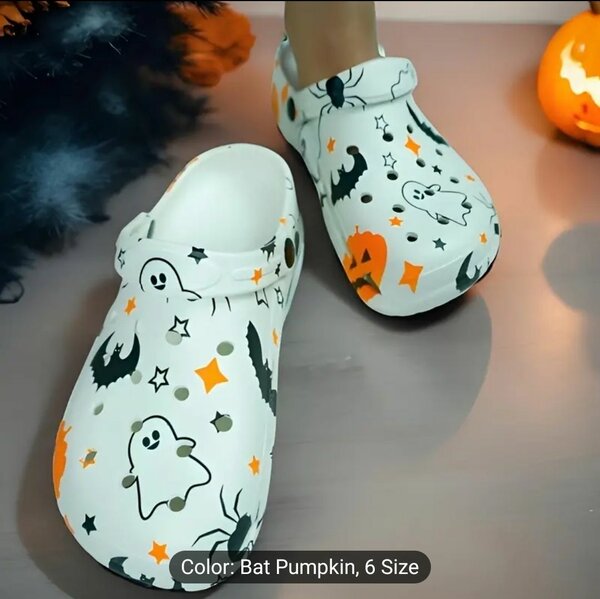 Women's Halloween Pumpkin Bat Casual Mules & Clogs,