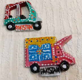 Beautiful Handmade Truck Art Truck and Rickshaw Fridge magnets... Set of 2