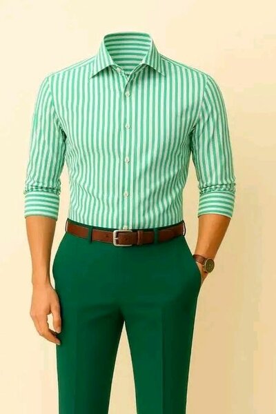 Chemise homme rayée verte