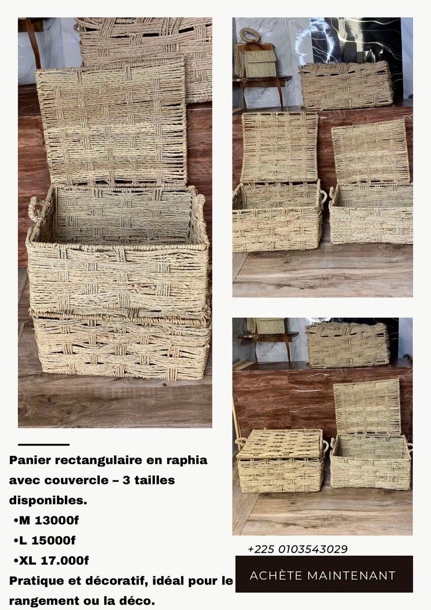 Panier en raphia avec couvercle