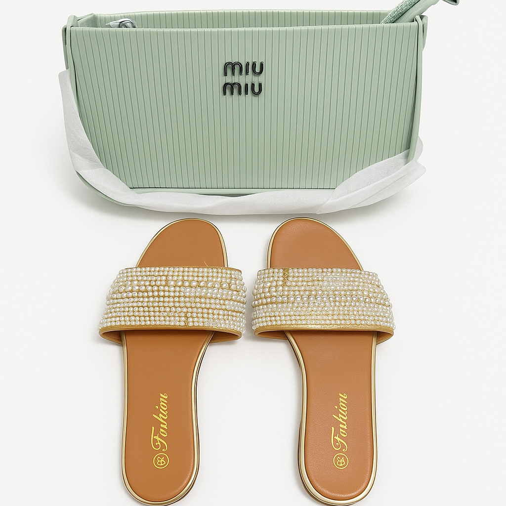 Sandales élégantes perles+ sac