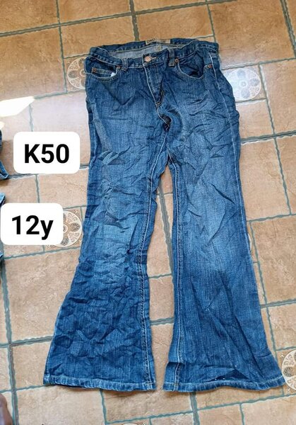 blue bell-bottomed jeans