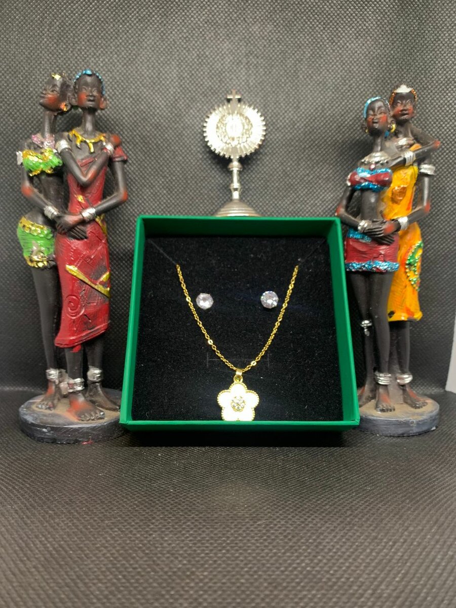 Flower Pendant Necklace with Earrings Set