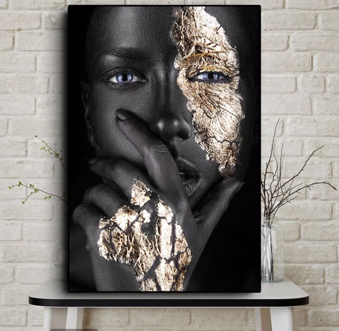 Tableau Femme Africaine Or Noir (sans Cadre) - 60*80 cm