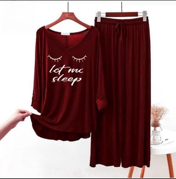 Comfortable 2 PCs woman's night suit in maroon Fleece With