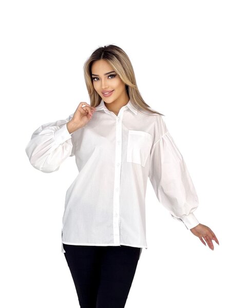 Женская белая рубашка с объемными рукавами