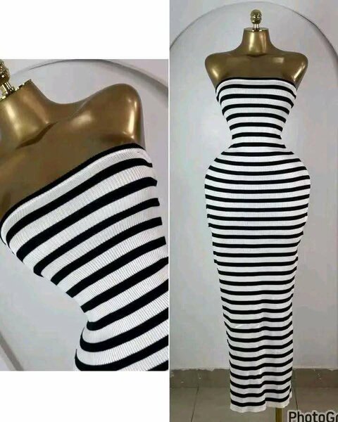 Robe Longue Rayée Épaule Nue