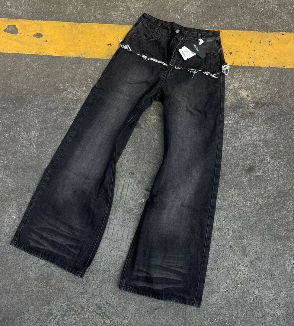 Jean large noir délavé