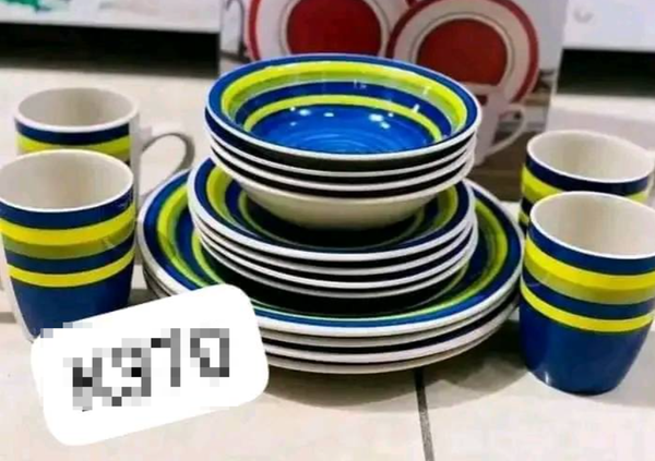 blue set of dishes