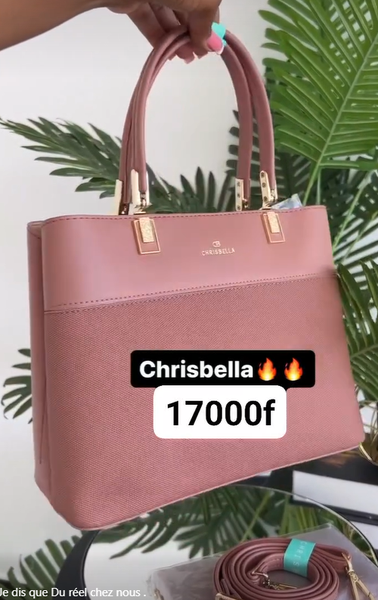 Sac en cuir avec deux anses rose + portefeuille