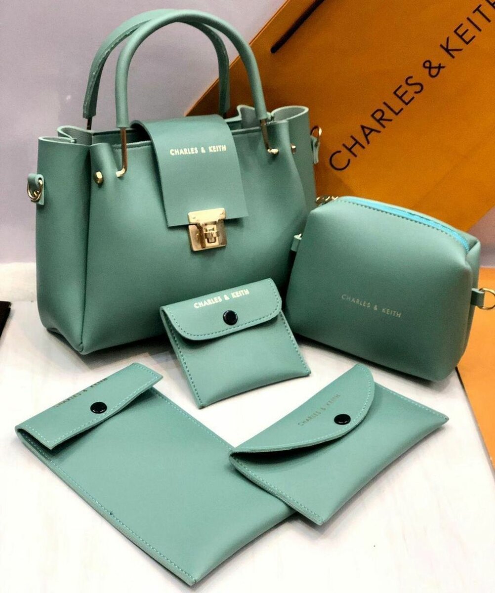 Stylish Women's Faux Leather Hand Bag Set - 5 Pcs