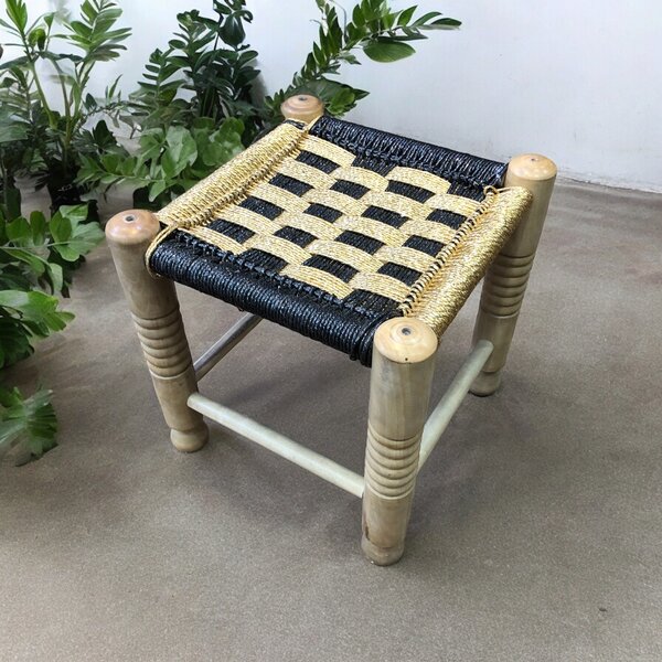 Wooden Golden Black Stool