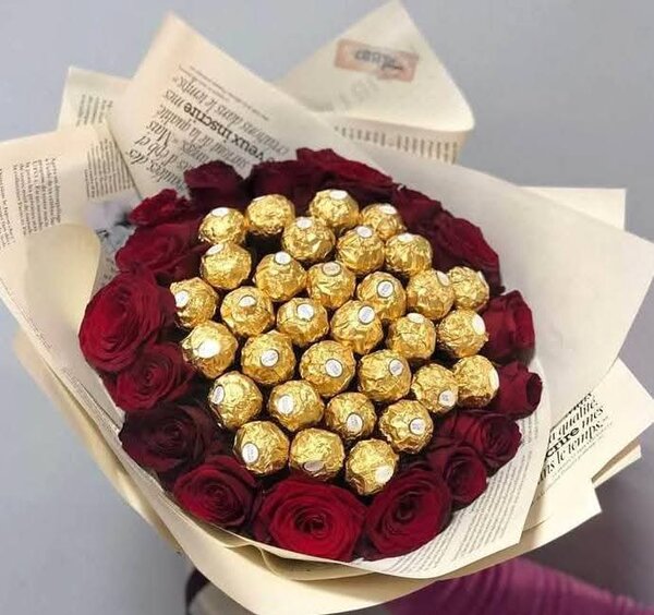 Bouquet chocolat et roses