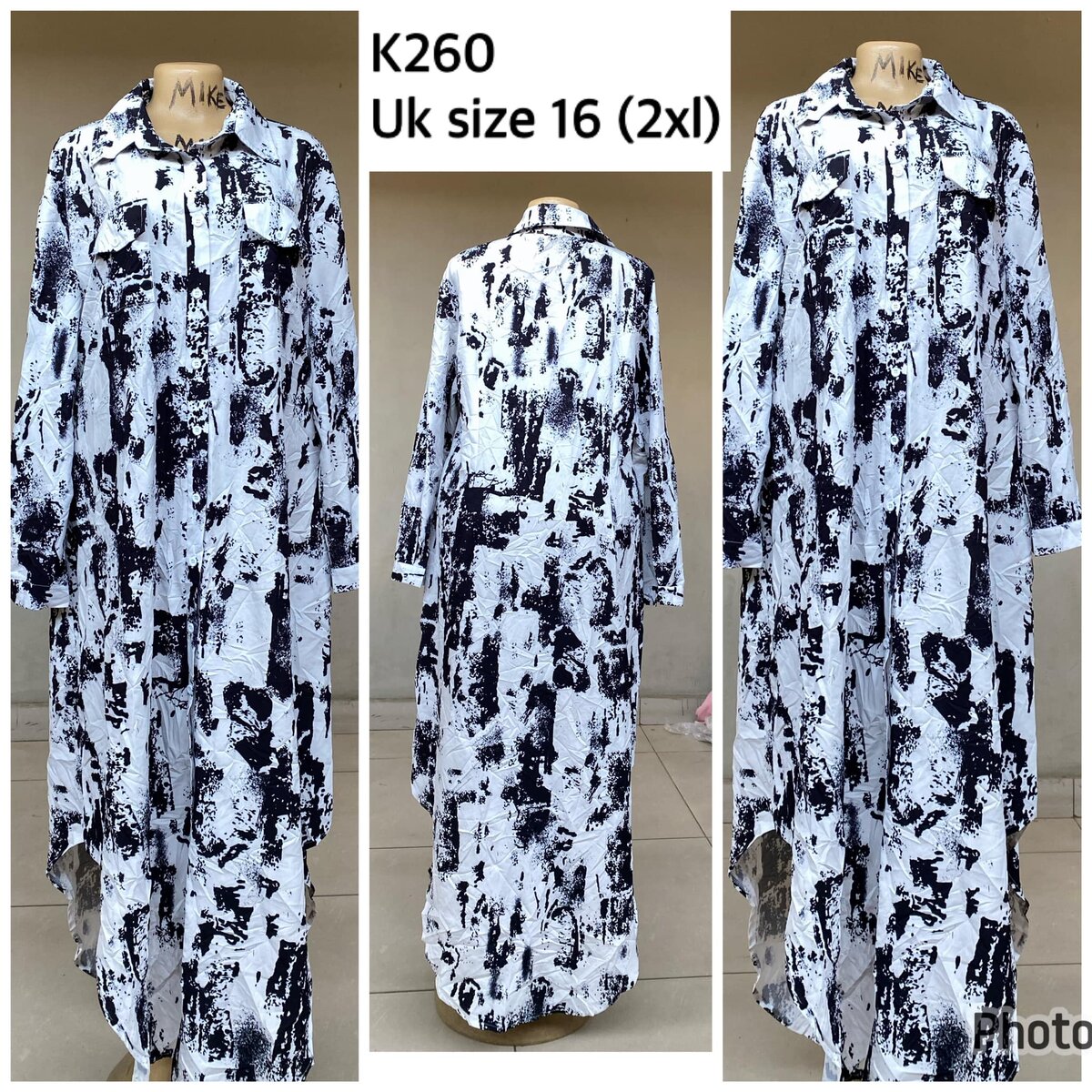 white dress with black pattern