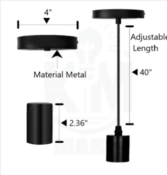 E27 Black Ceiling Hanging Lamp Holder - Stylish Lamp Base Socket - Compatible with LED and Filament Bulbs (Bulb Not Included)