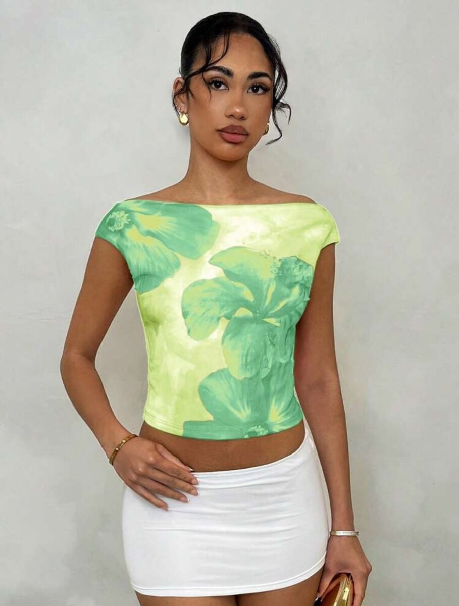 Top floral vert tendance