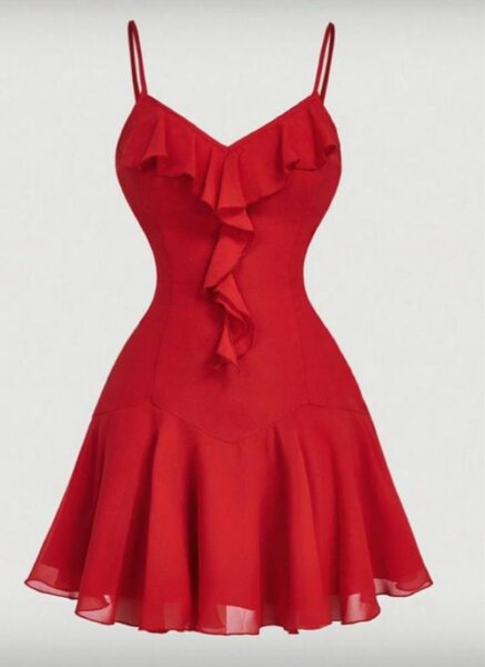 Robe Rouge Volants Élégante