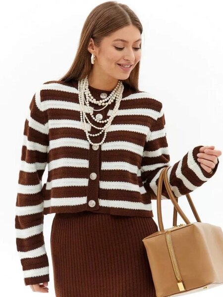 Кардиган теплый укороченный в полоску