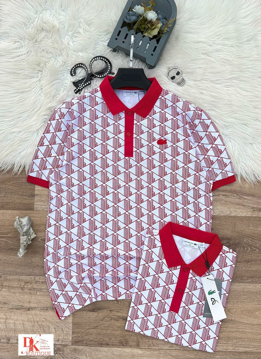 Polo à motif géométrique rouge
