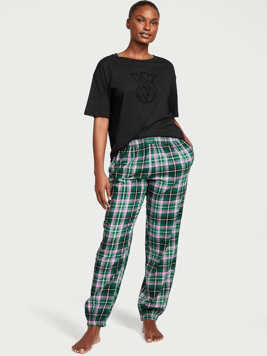 Victorias Secret Flannel Jogger Tee-Jama Set