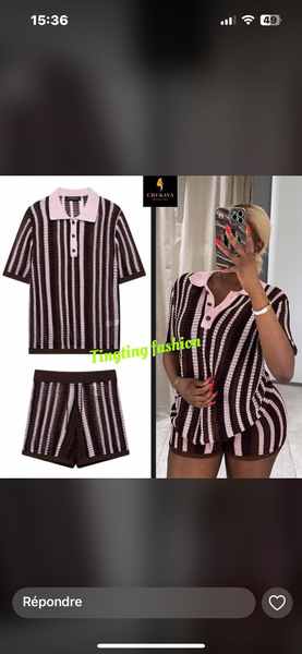 Ensemble Polo Rayé Femme