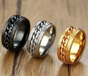Pack of 3 High Quality Silver Golden Black Chain Ring / Chala For Men and Women