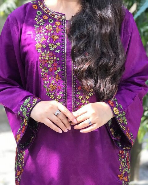 Purple pocket Embroided 2pc Dress