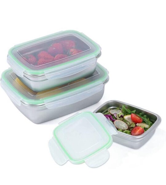3Pcs Food Storage Containers - Silver/Green + 5Pcs Storage