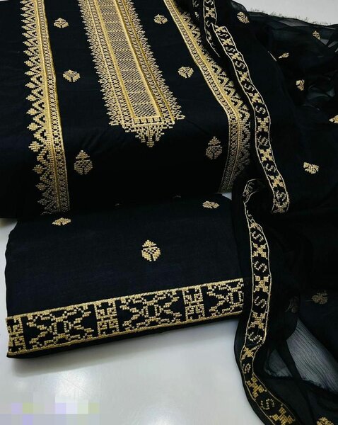3 pcs women's unstitched Embroidered cotton suit