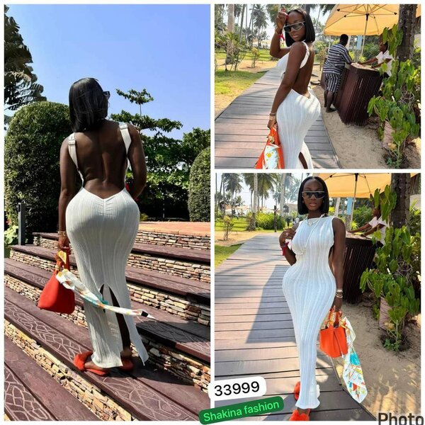 Robe longue en tricot blanc