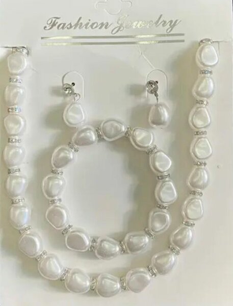Pearl Jewelry Set - Necklace, Bracelet, Earrings