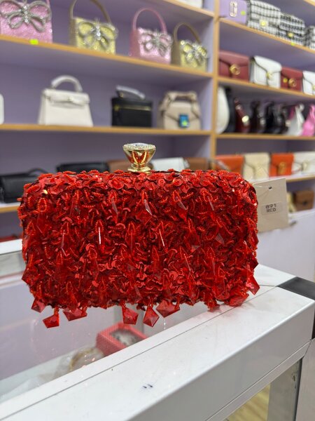Red purse with beaded fringe