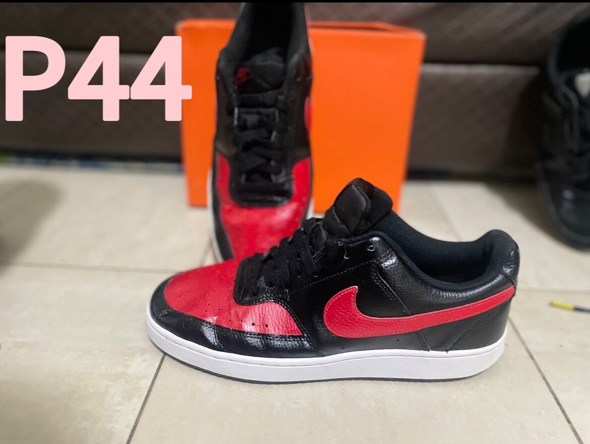 Baskets en cuir rouge et noir