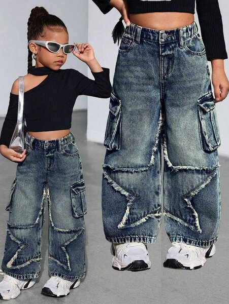 Jeans cargo larges déchirés pour femme