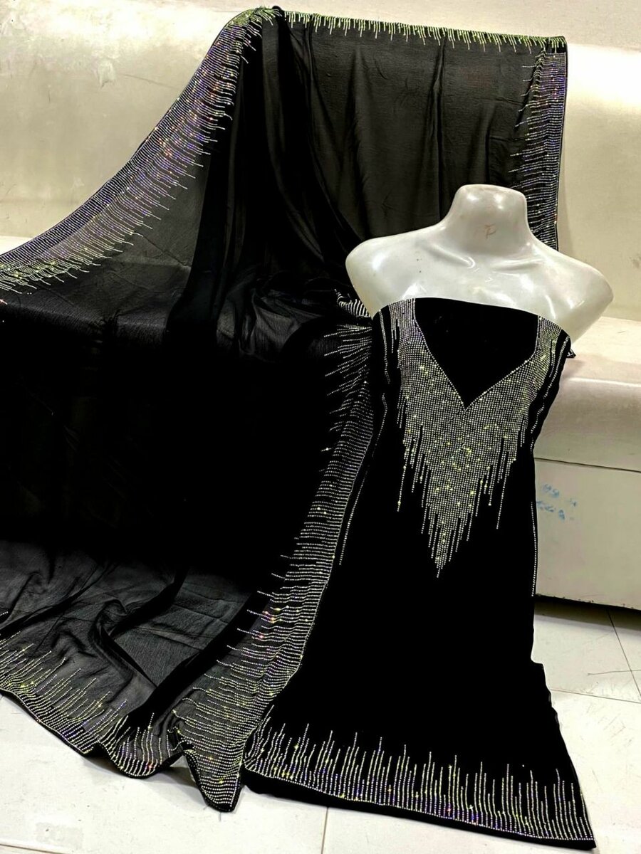 Chiffon cut stone work 2 pc ,6 colour available dc free