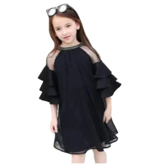 Dress Little Girls Clothing Long T Shirt Dress ( Fabric Chiffon And Linen) (Size 1-7 Yrs )