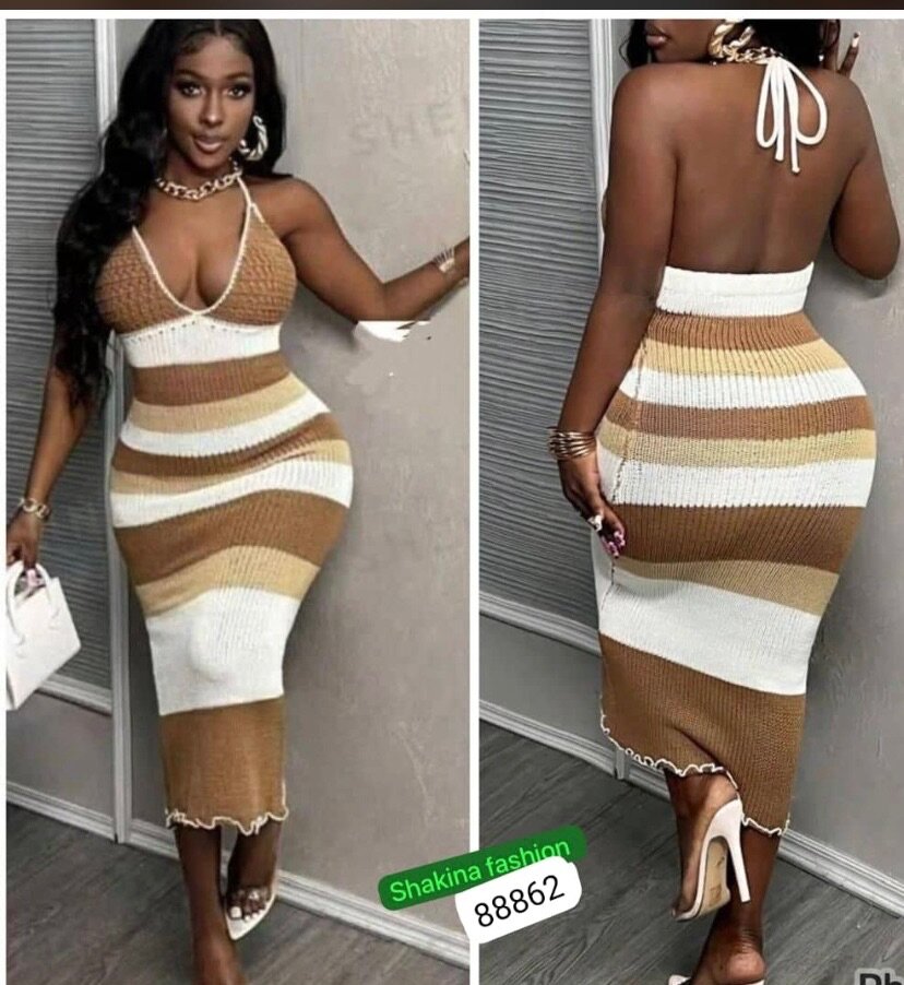 Robe Tricotée Rayée Dos Nu