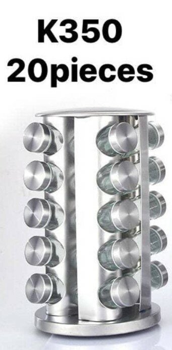 20-piece stainless steel spice set on rotating stand
