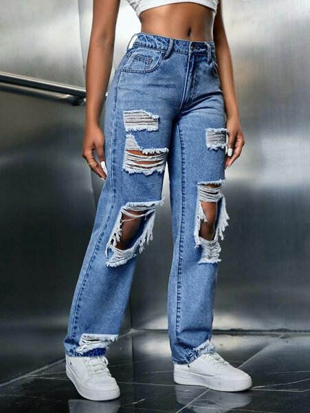 Jeans déchirés taille haute