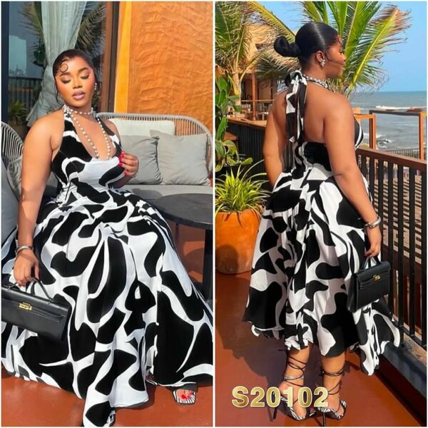 Robe longue élégante noire et blanche