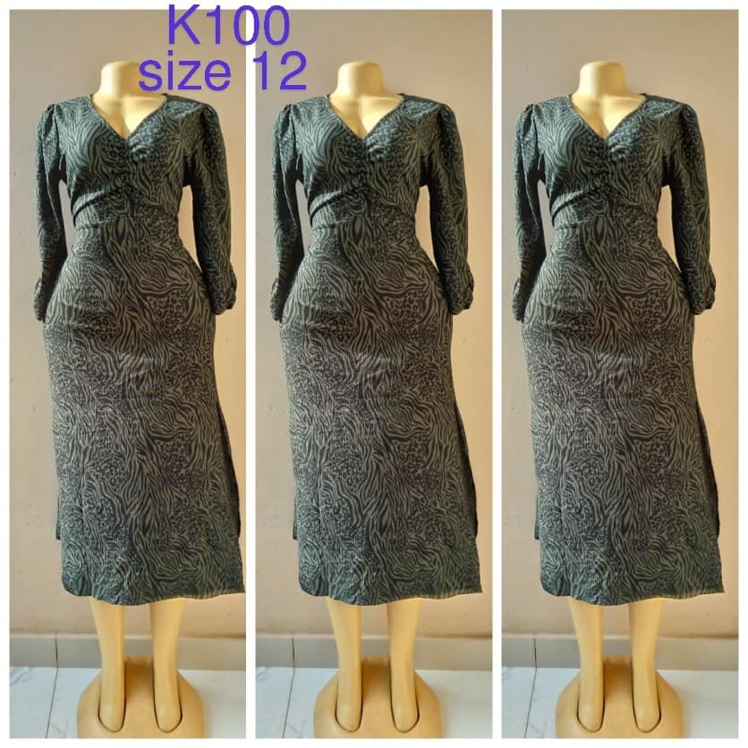 Dress dark gray with print, size 12
