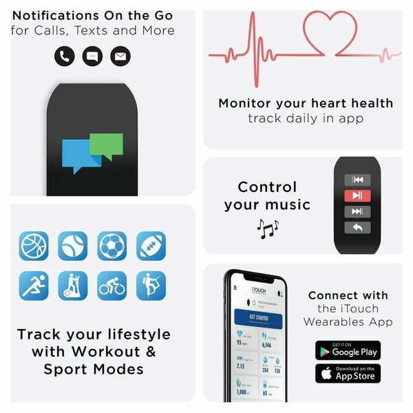 Itech Active Smartwatch Tracker for Men/Women, iOS & android