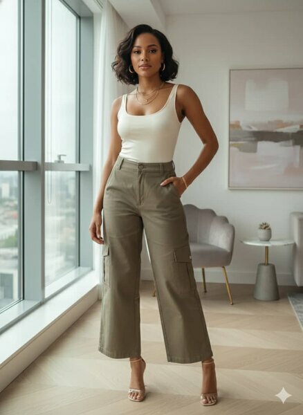 Pantalon cargo kaki femme