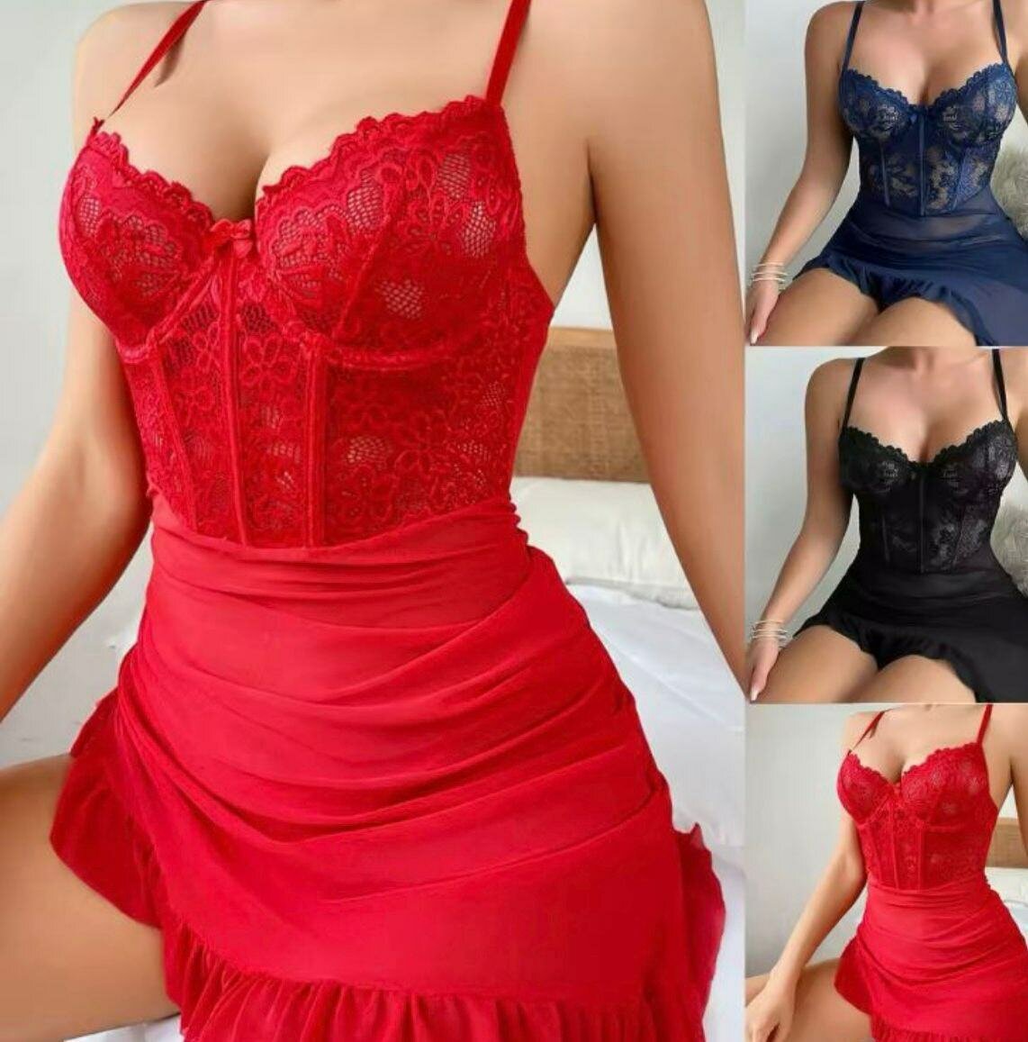 Nuisette en Dentelle Rouge Séduisante