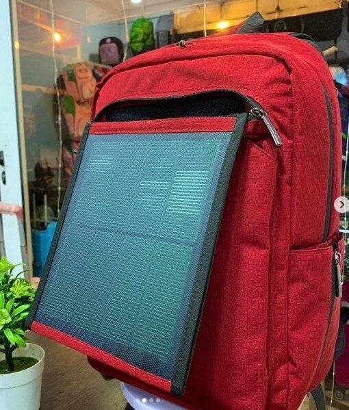 Solar Powered Backpack for Phone Charging, Red