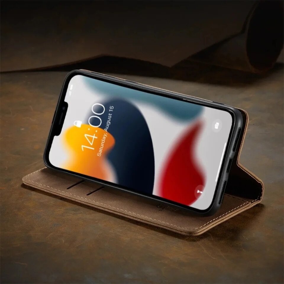 Matte Leather Flip Cover for iPhone 13 12 11 14 15 Pro Max M